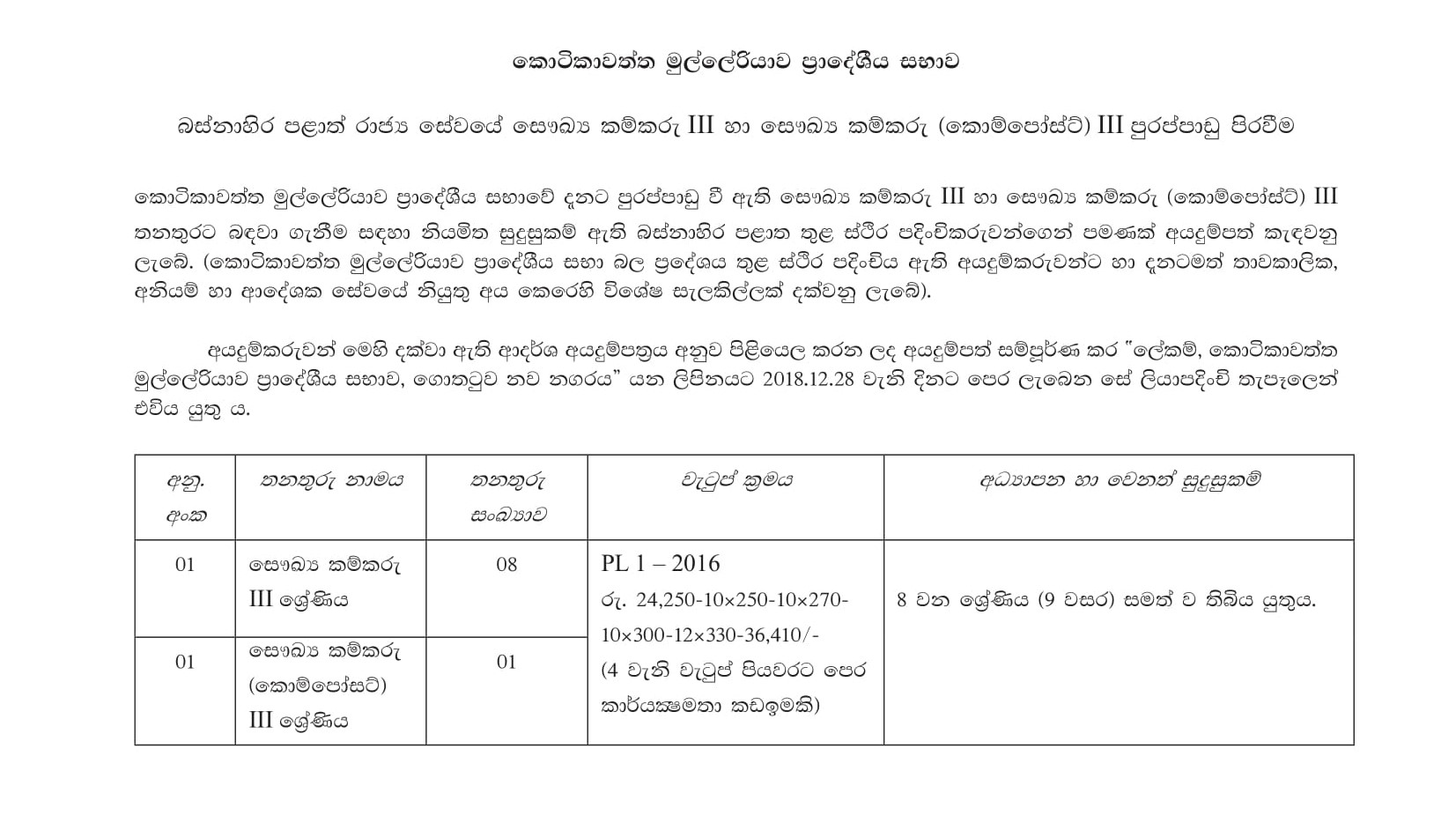 Health Labourer - Kotikawatta Mulleriyawa Pradeshiya Sabha